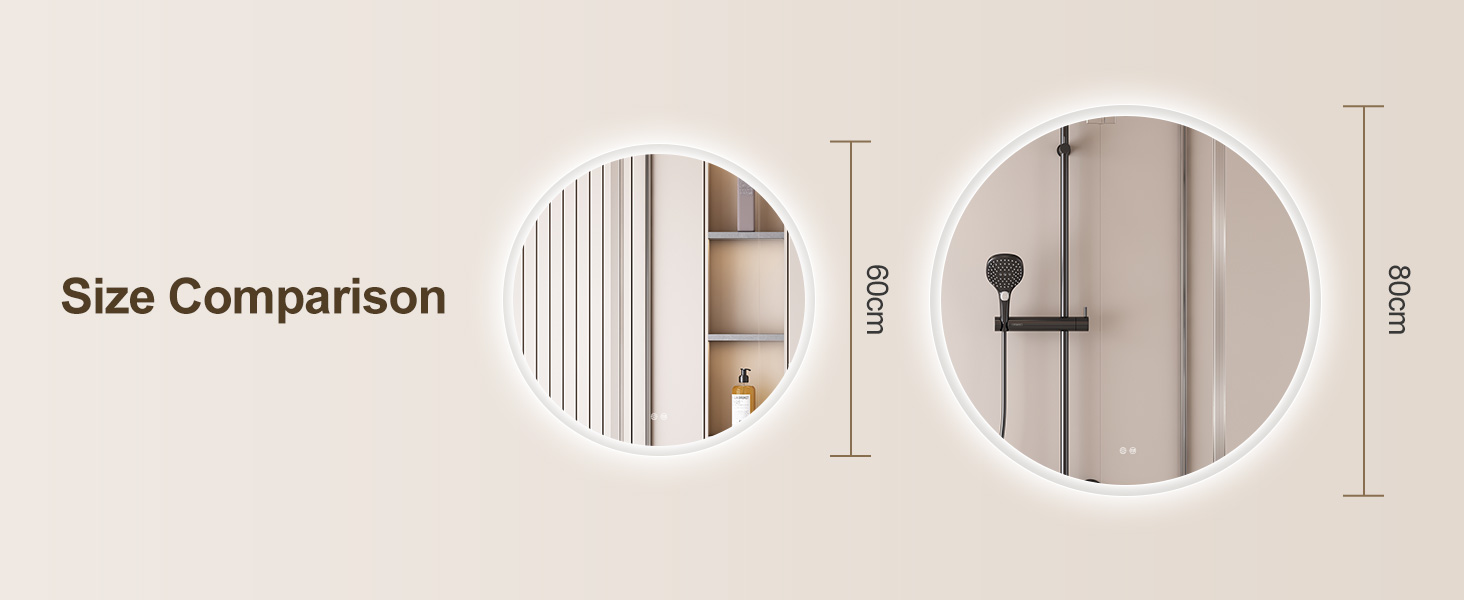 Дзеркало для ванної кімнати STARLEAD 60см з LED-підсвічуванням, регульована яскравість, 3 колірні температури, протитуманна функція, пам'ять налаштувань, HD скло, IP44, вологостійке, сріблястий колір (без Bluetooth)