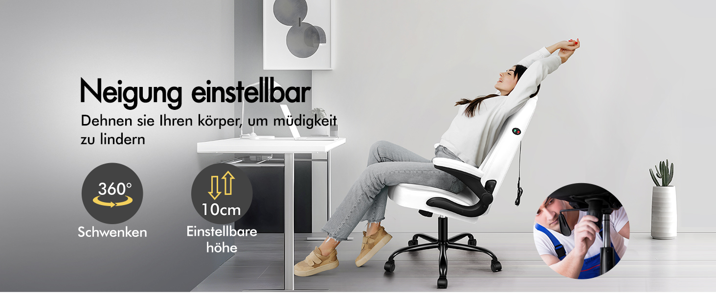 Офісне крісло ALFORDSON з регульованим нахилом 150°, обертання 360° та підставкою для ніг, PU-шкіра, чорний глянець (для дому та ігор)