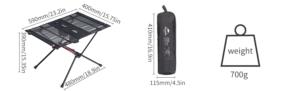 Складний стіл Naturehike Ultraleight - компактний, портативний для кемпінгу, туризму та саду, чорний