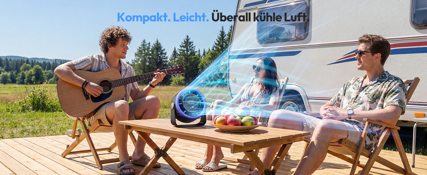 Портативний акумуляторний вентилятор Gaiatop з USB, 5 швидкостей, LED-дисплей, поворотний на 360°, для дому та офісу (блакитний)