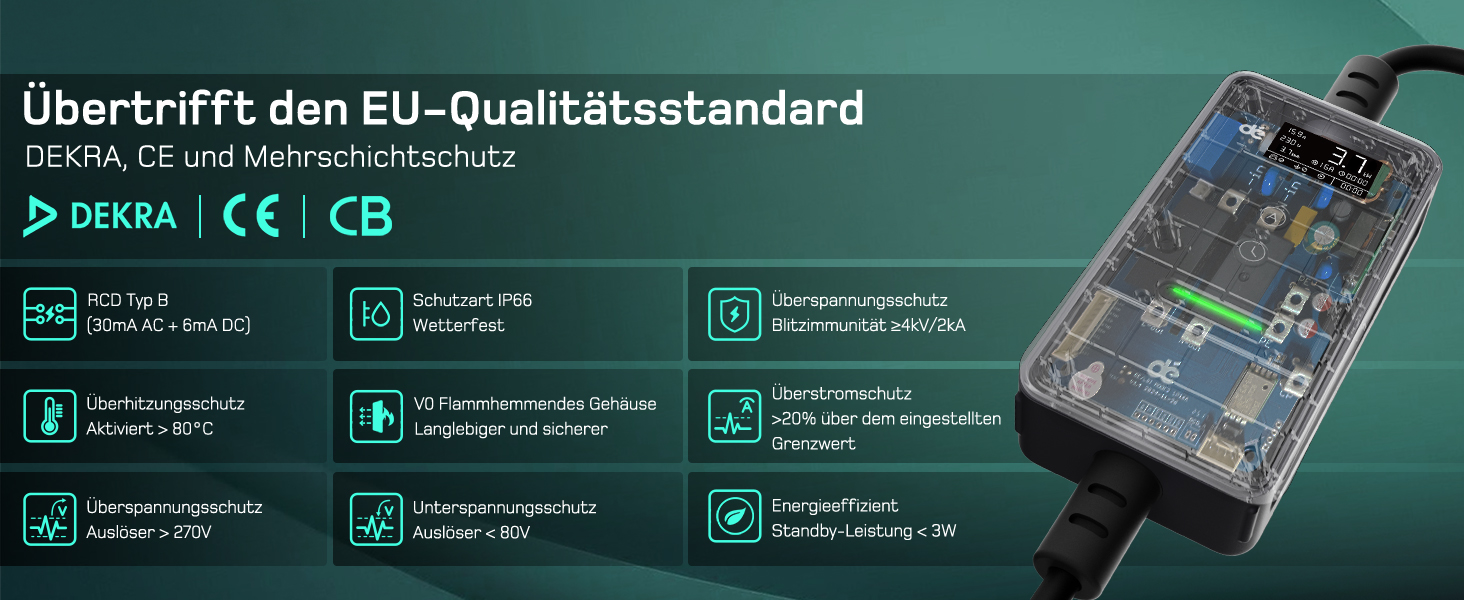 Кабель для зарядки електромобіля Type 2 Schuko 3,7kW (6-16A, 1-фазний) з LCD-дисплеєм, 7м, чорний, для ID.3/4/5/7, Model Y/3, ENYAQ та інших PHEV/EV