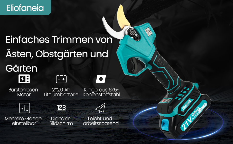 Cordless Pruning Shears, Cordless Tree Pruning Shears, Max 30MM Cutting Diameter, Professional Electric Garden Shears with Safety Switch, 2x2000mAh 21V Batteries, LCD Display, Charger, for 6-8 Hours of Operation