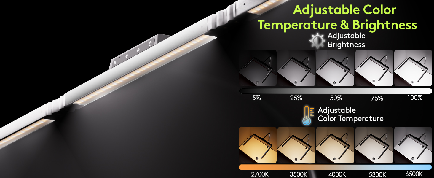 Стіл лампа з 3 джерелами світла, 24W, 100см, денне світло, з пультом керування, регульована яскравість, лампа для офісу та дому (Mattweiß)