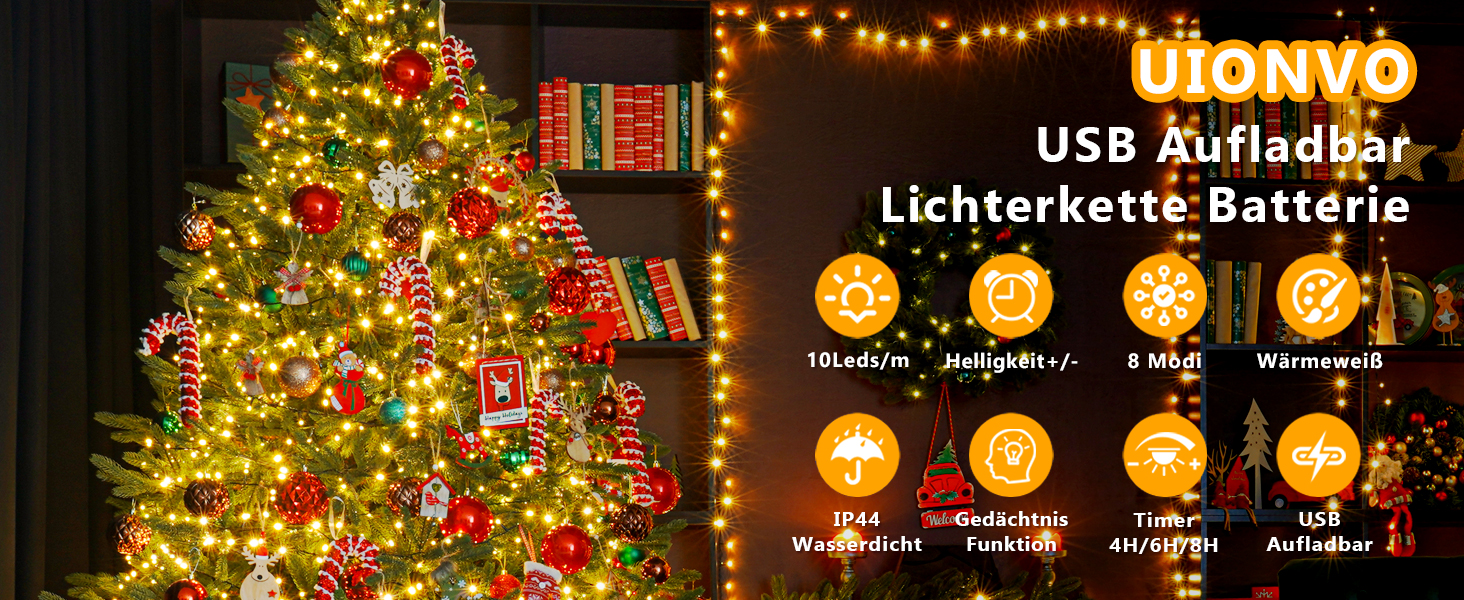 LED гірлянда на батарейках/USB, 10м, 100 світлодіодів, тепле біле світло, з таймером, вологостійка, для декору на Різдво, весілля, вечірки, балкону, саду