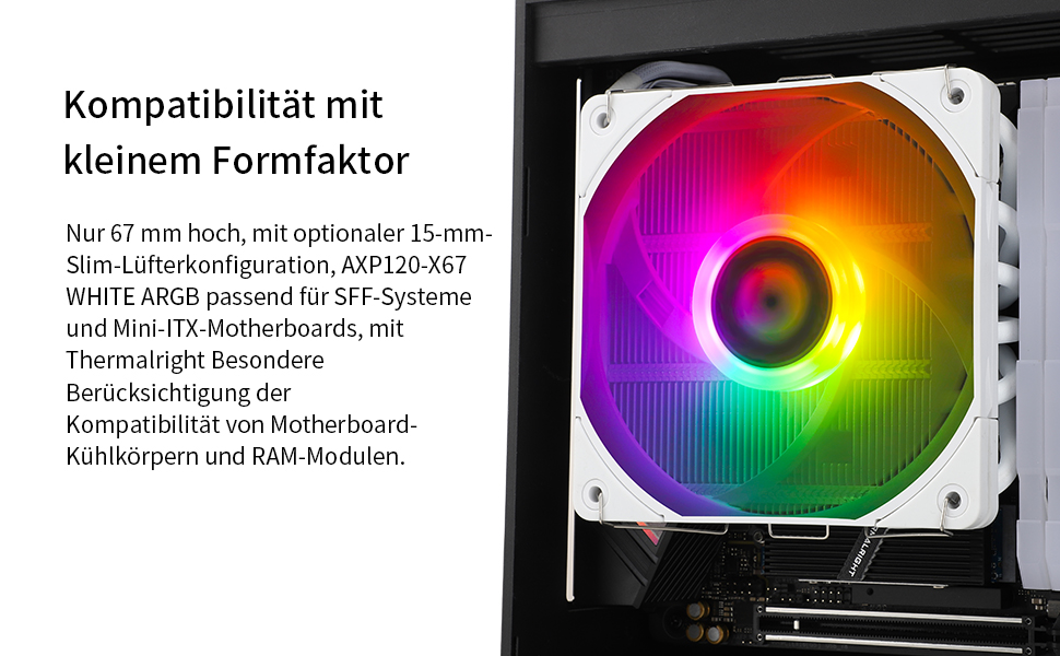 Thermalright AXP120-X67 White ARGB: Низькопрофільний кулер для CPU з 6 тепловими трубками, PWM вентилятор, підтримка AM4/LGA 1700/1150