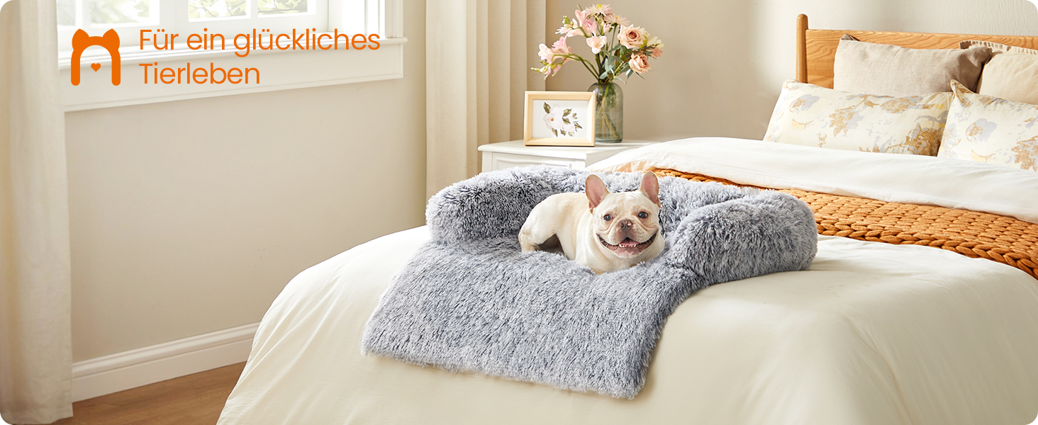 Feandrea м'яке ліжко для собак FluffyHug, диван-подушка, захист дивану, розмір M, для маленьких та середніх собак, 80 x 75 x 16 см, Ombré-Сірий