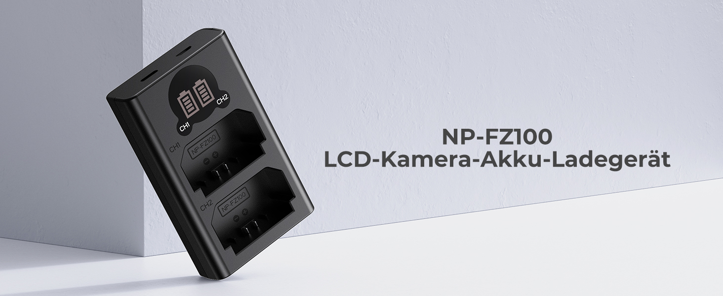 Зарядний пристрій K&F CONCEPT NP-FZ100 з LED-дисплеєм, Dual Slot, Micro USB та Type-C, сумісний з Sony Alpha A7 III, A7R III, A9, a6600, a7R IV, Alpha a9 II, USB-кабель