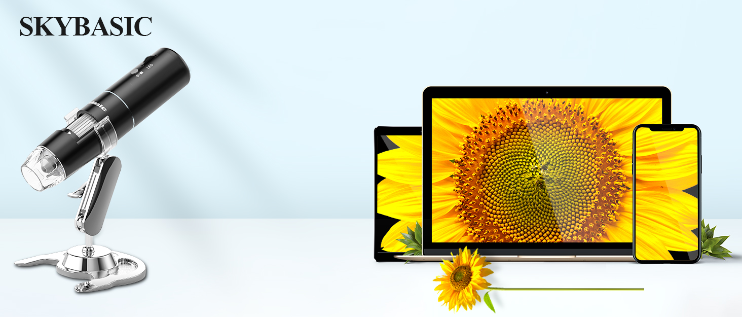 Цифровий мікроскоп Skybasic з Wi-Fi, 50x-1000x, 2.0 MP, 8 LED, сумісний з Android/iOS/Windows/MAC
