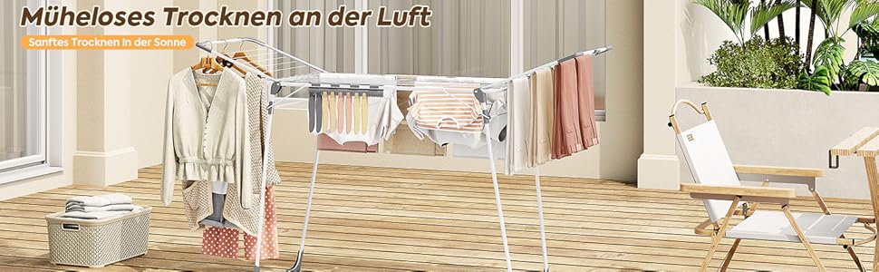 Сушарка для білизни KINGBOARD розкладна велика, крилатий сушарка висувна 174x97x156 см, стійка сушарка з антиковзними ніжками для дому та вулиці, біла