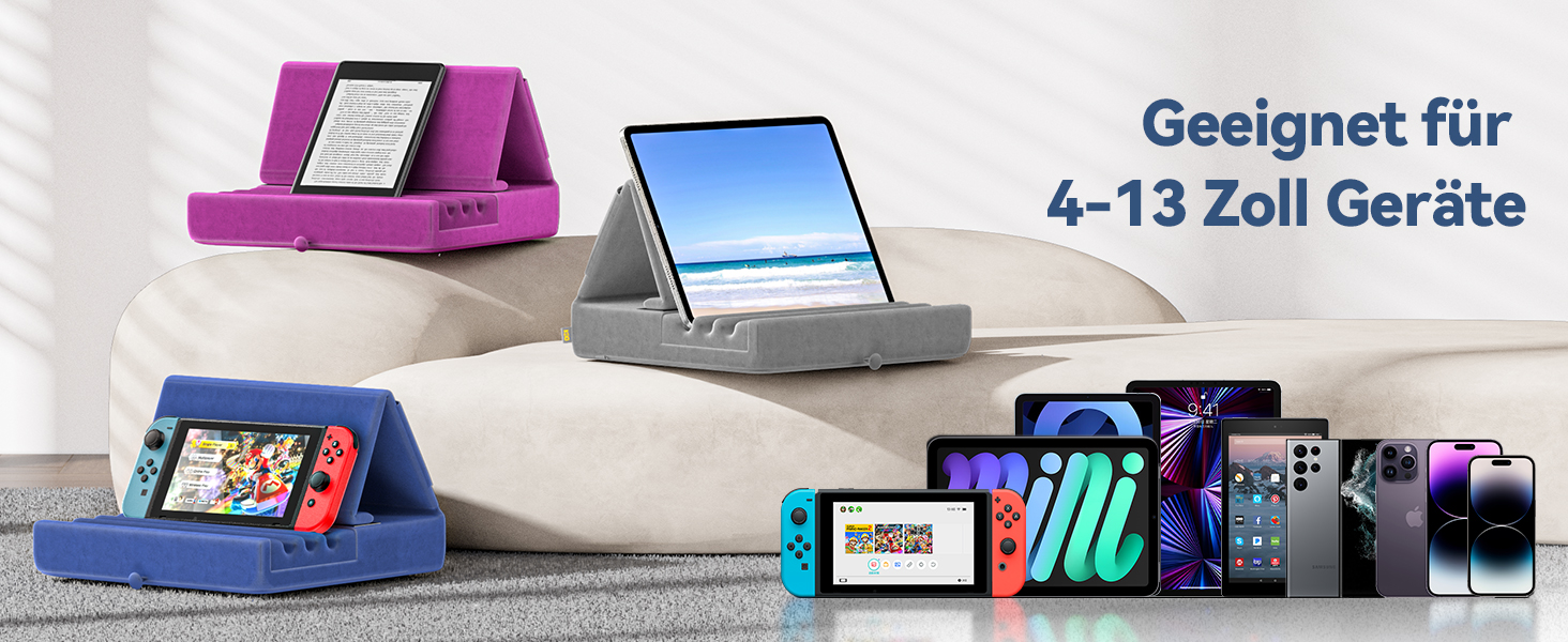 Підставка-подушка для планшета KDD, складаний тримач для iPad Pro 12.9, 10.5, 9.7, Air, Mini, електронних книг, сіра (з кишенею та тримачем для стилуса)