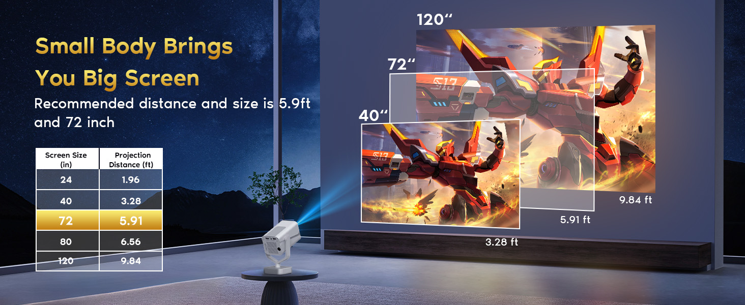 Mini проєктор Smart Beamer Android 11: 4K, 1080P, WiFi 6, Bluetooth 5.2, портативний, 270° оберт, автокорекція трапеції, для телефону/ноутбука