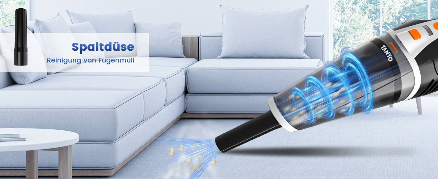 TANYO Ручний пилосос акумуляторний бездротовий 10000Pa з LED, для авто, дому, шерсті тварин, з миючим HEPA-фільтром, біло-помаранчевий