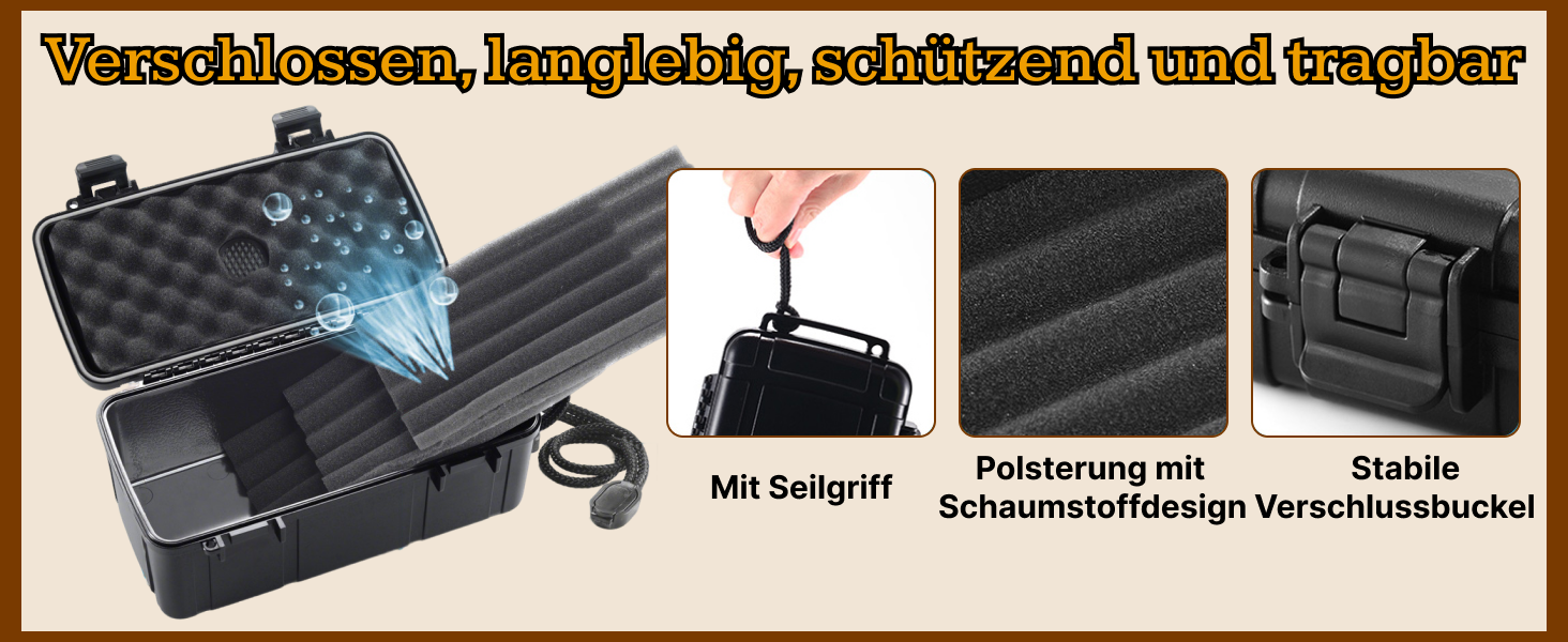 Зігеренний гумодор для подорожей - валіза з диском для зволоження, водонепроникний, повітряний, міцний та неспритний - місце для до 5 сигар, портативна сигарна коробка, подарунок для чоловіків (великий)