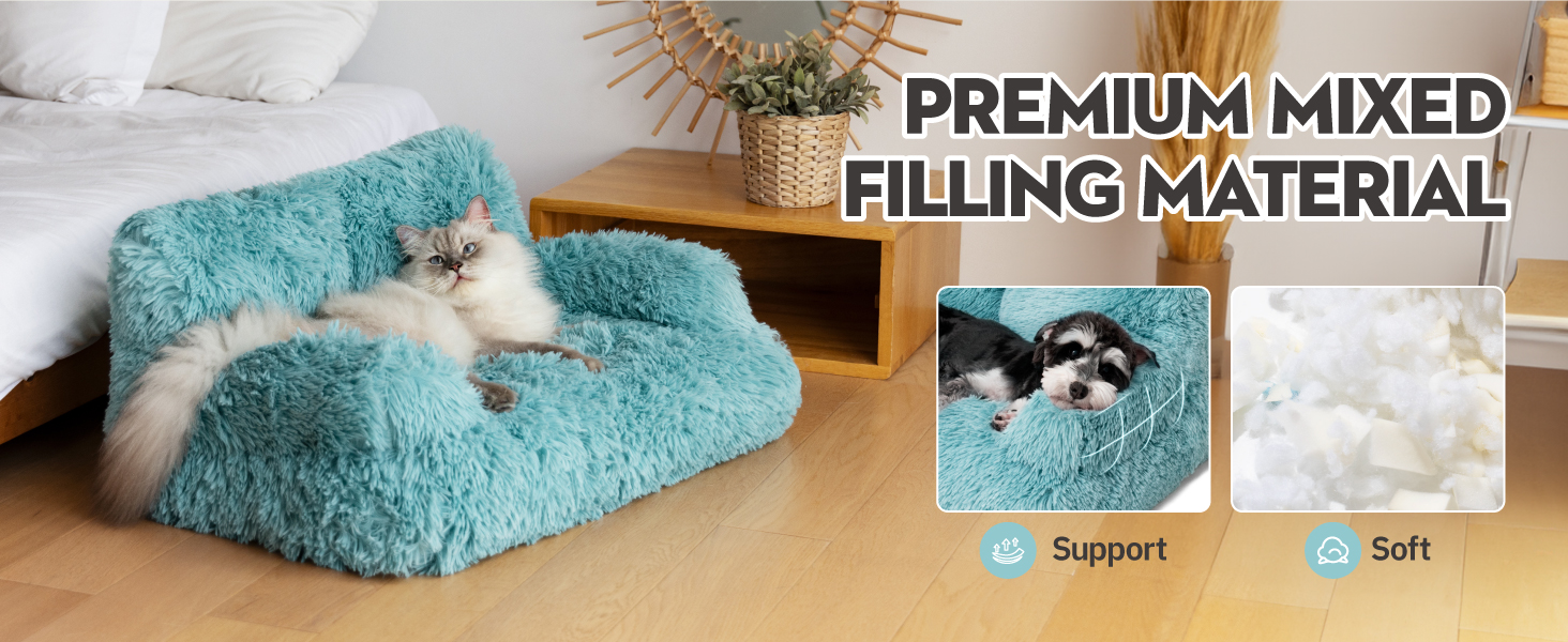 MEWOOFUN Stylish Cat Bed Cat Sofa Fluffy - 76x45cm Large Cat Bed Plush Cat Couch for Small Dogs and Cats Removable and Washable (brown)