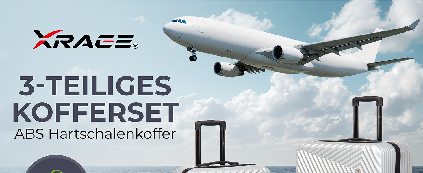 Набір валіз xRace 3 шт. ABS, 20/24/28 дюймів, ручна поклажа, TSA, 360° колеса, стійкий до ударів, преміум підкладка (Сріблястий)