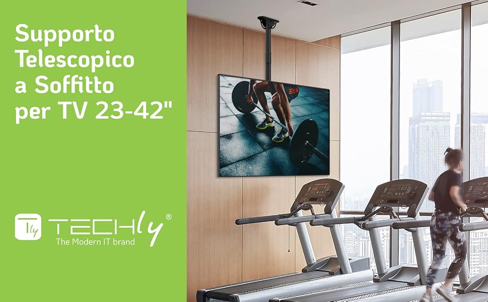 Телескопічний універсальний стельовий кронштейн Techly ICA-CPLB-944S для LED/LCD телевізорів 32-55 дюймів, регулювання висоти 81.8-139.7 см, чорний