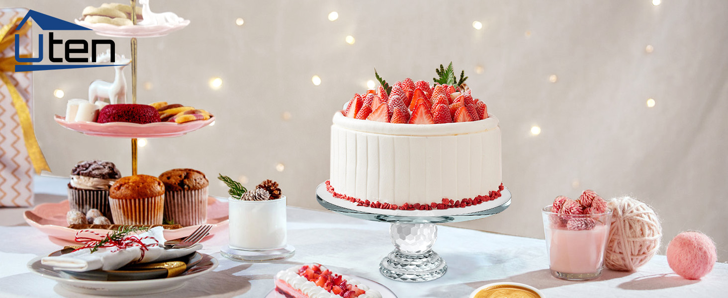 Тортниця скляна з ніжкою, діаметр 27 см, прозора - Uten