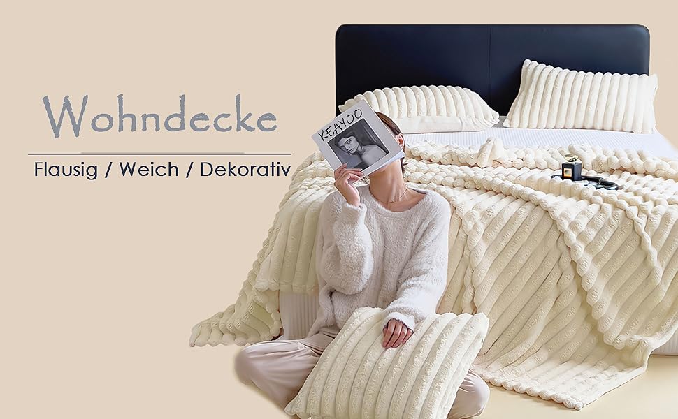 Тепла флісова ковдра 150x200 см - м'яка ковдра на ліжко та диван, ідеальний подарунок для мами, жінок та подруги (бежева)