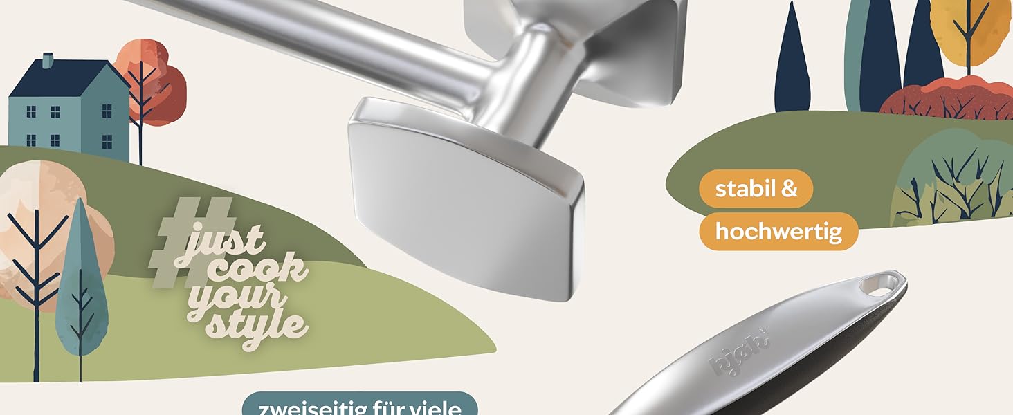 Преміум Fleischklopfer (м'ясорубка) з цинкової сплави з матовим хромом - для відбивання шніцелів та м'яса, придатний для миття в посудомийній машині. Ідеальний подарунок для кулінарії.