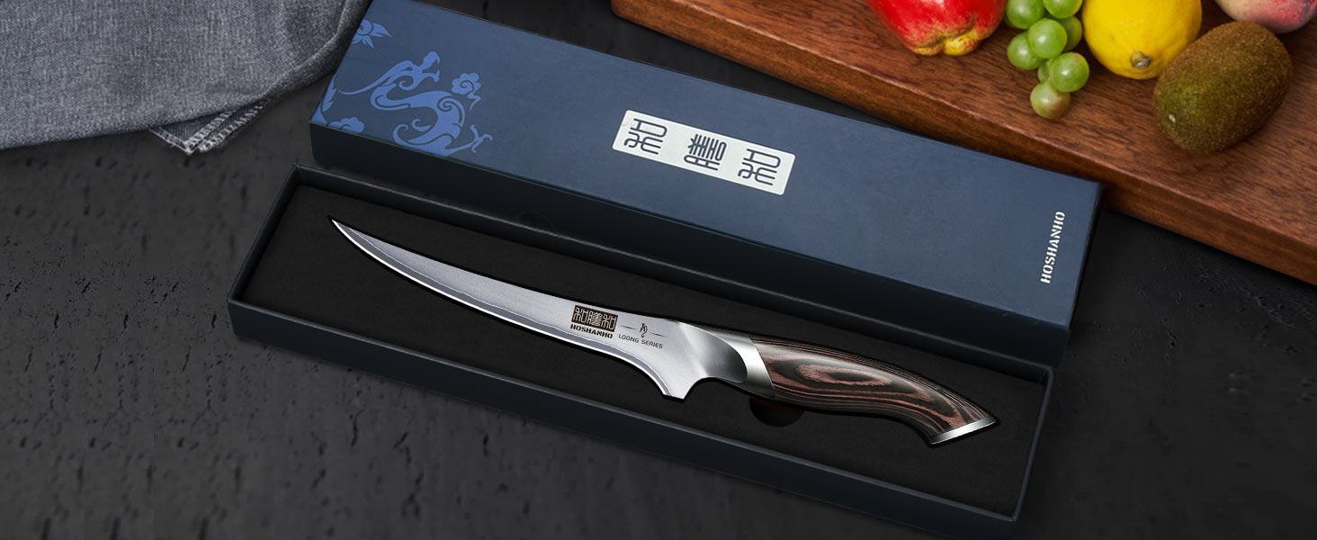 Ніж для філетування риби HOSHANHO 18 см, професійний ніж для риби та виймання кісток, ніж для філетування риби з надзвичайно гострим лезом та ергономічною ручкою з паккавуда, 18 см, срібний