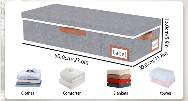 Yawinhe 2 Pack Under Bed Storage Box, Storage with Lid, Foldable Storage Bag with Handle Grips, for Bedspreads, Blankets, Clothes, 60x30x15cm, (60x30x15cm/1-Pack, Grey)
