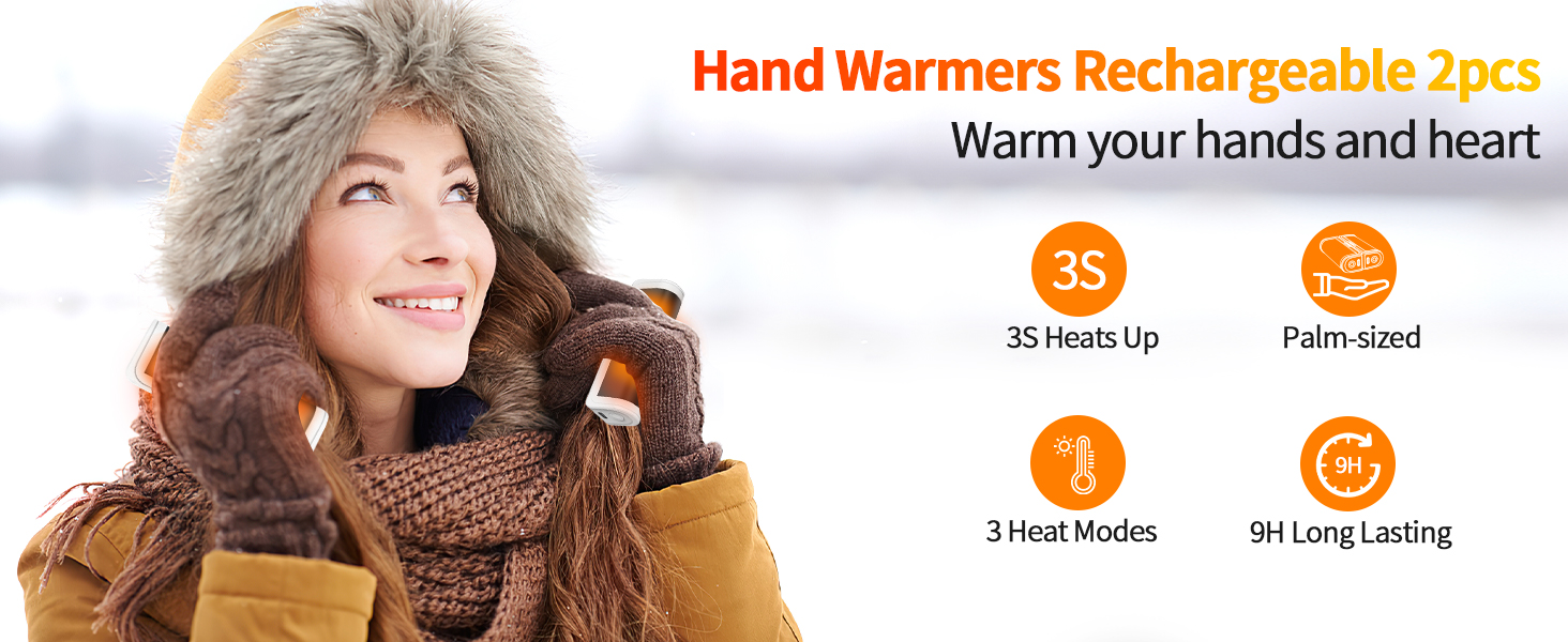 Електричні грілки для рук 2 шт. - багаторазові, USB, з 3 режимами нагріву, для дітей та жінок (чорний+білий)