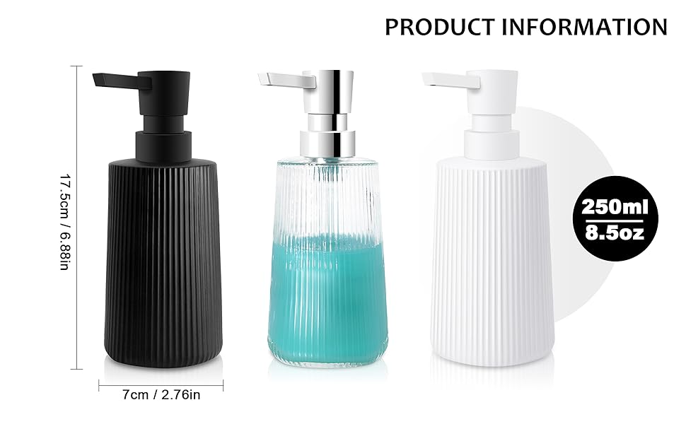 Дозатор мила скляний чорний матовий, дозатор для миття посуду, для кухні та ванної кімнати, з помповим механізмом (1 шт., чорний)