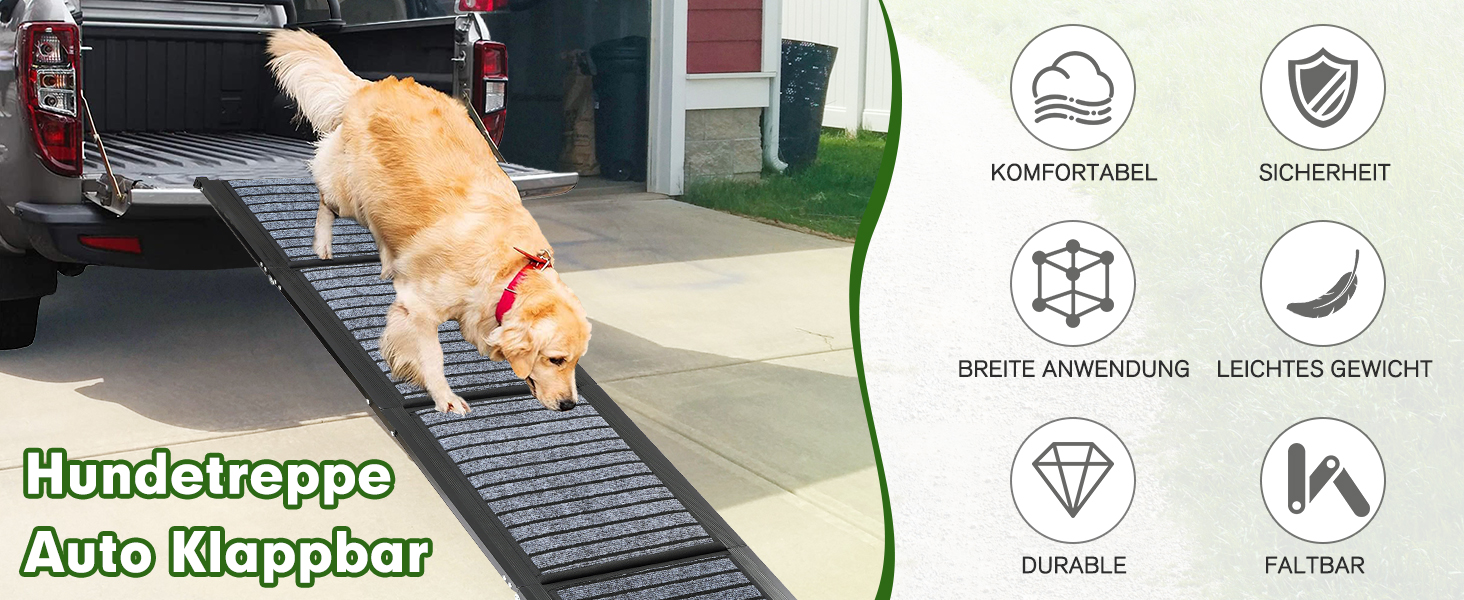 Рампа для собак у машину, розкладна, 160 см, з антиковзким покриттям, для легкових автомобілів, вантажівок та SUV, стабільна, для великих та середніх собак до 90 кг, 160*43 см (Д x Ш)
