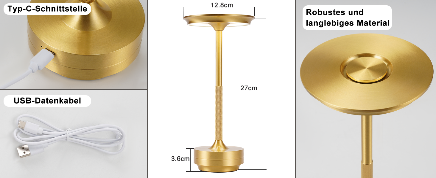 Настільна лампа бездротова LED з USB зарядкою, торшер для спальні, дитячої, вітальні, 2 шт. (Золото)