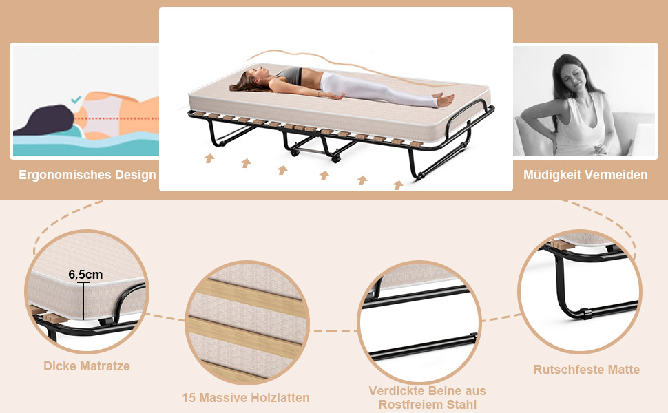 COSTWAY Foldable Guest Bed with Foam Mattress