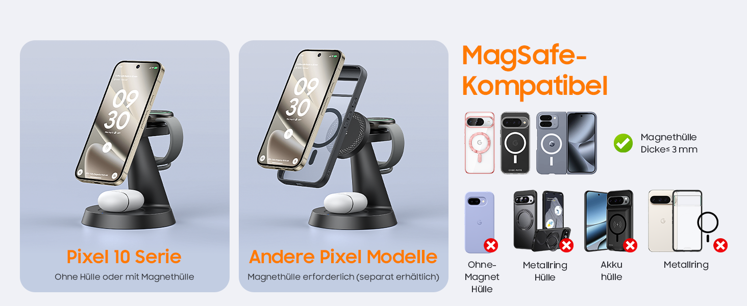 Бездротова зарядна станція 3 в 1 Meifigno 25W для Google Pixel Watch 3/2, 5, 4, чорна