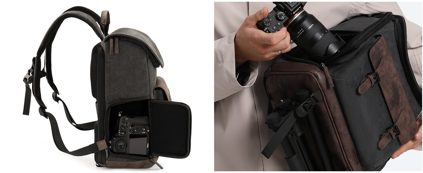 Водонепроникний рюкзак для камери Cwatcun з брезенту, професійний фоторюкзак, вінтажний стиль, сумісний з Sony, Canon, Nikon (S, чорний)