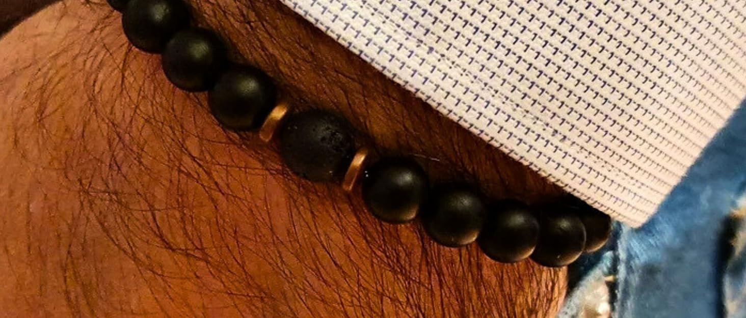 Браслет чоловічий 9 O'Clock Perlenarmband з оніксу 8 мм, чорний. Чоловіча біжутерія ручної роботи, еластичний браслет з натурального каменю, Німеччина. Подарунок для чоловіка.