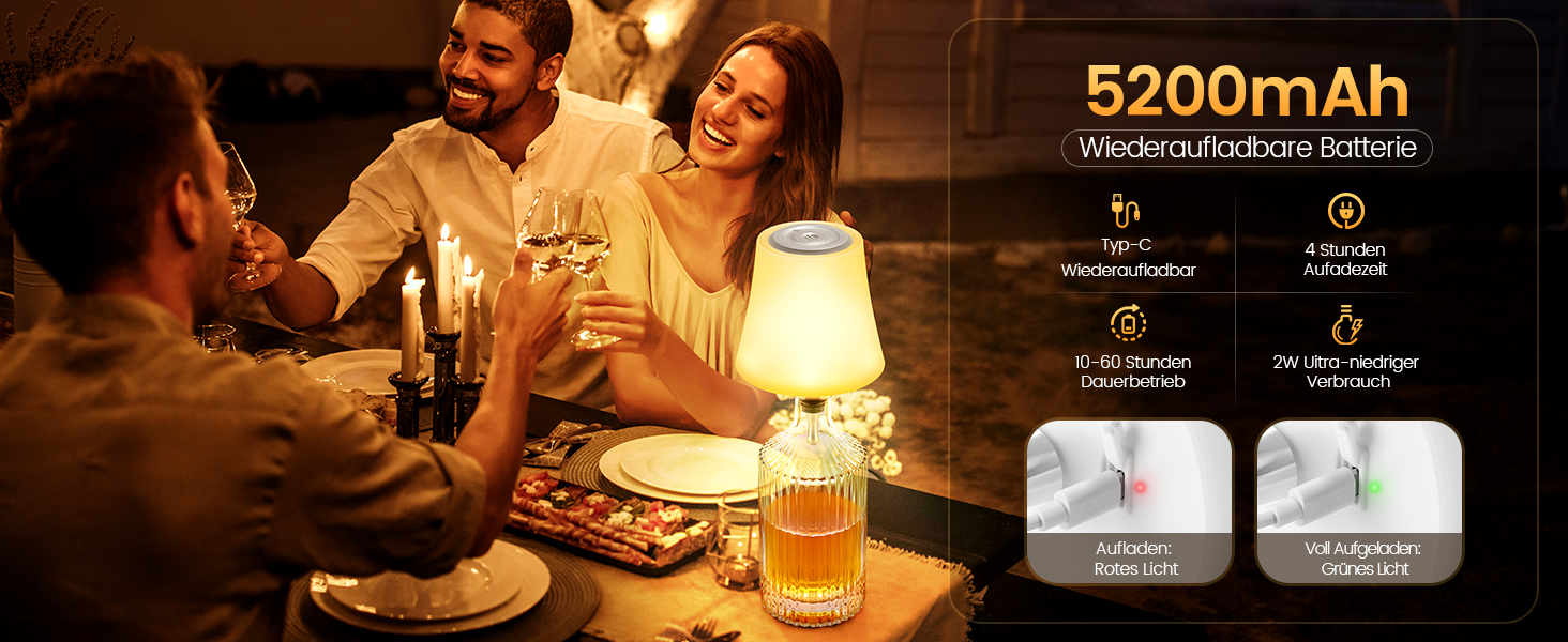 Світлодіодні настільні лампи бездротові 2 шт, IP54, акумуляторні пляшкові лампи, 7 режимів, димування, 5200mAh, сенсорне управління, для ресторанів, спальні (Білий)