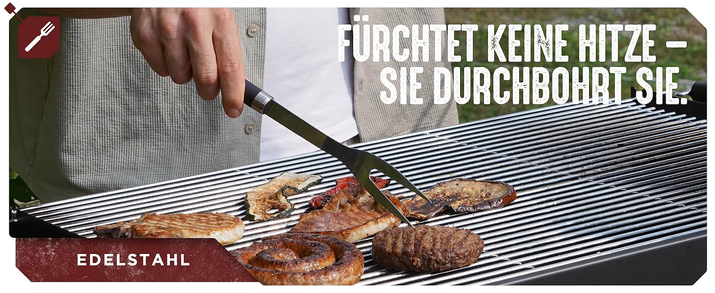 HORUS 23 Набір аксесуарів для гриля – 4 предметний набір: щипці, лопатка, виделка та термостійкий рукавичка