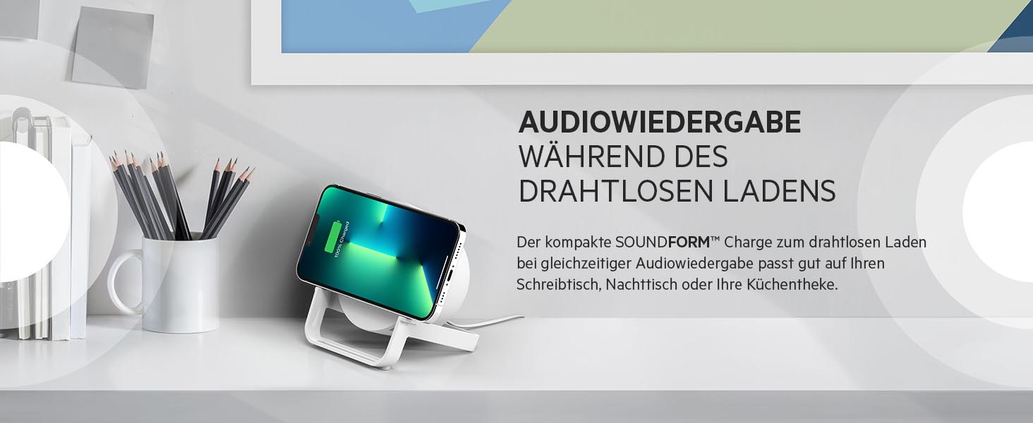 Belkin SoundForm Charge: Bluetooth-динамік з бездротовою зарядкою, інтегрований зарядний пристрій, для прослуховування музики та відео, білий