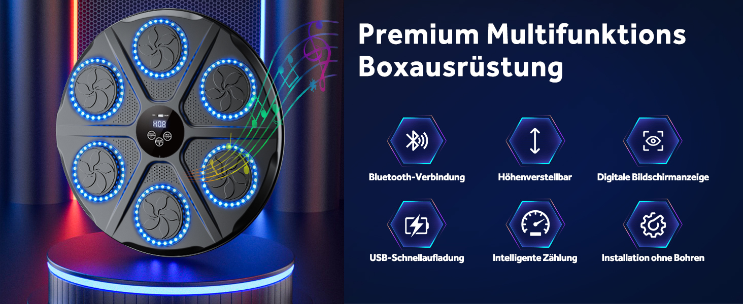 Музична бокс-машина YORRAKA для дорослих з LED-підсвіткою та Bluetooth - бокс-тренажер з 12 режимів швидкості та підрахунку ударів