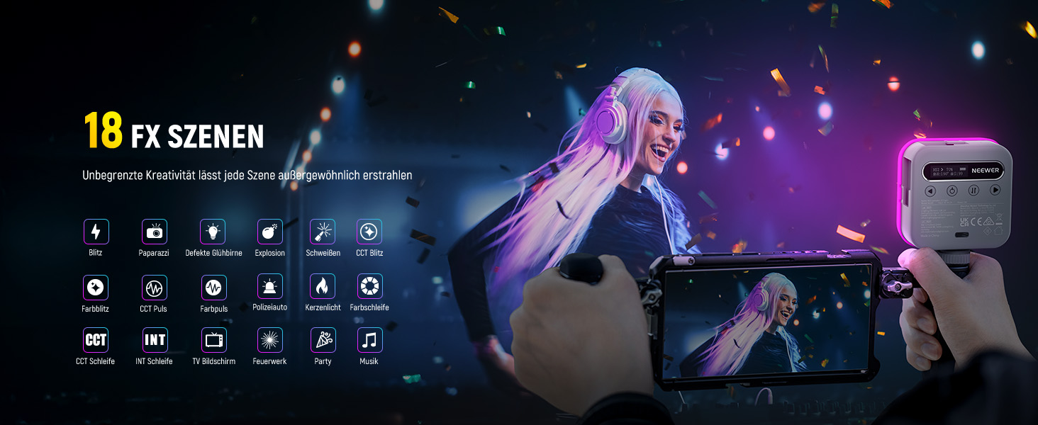 NEEWER BL60C LED-панель для відеозйомки: RGB, 8W, 2700K-7500K, портативна, з акумулятором 4000mAh, метал, CRI 97