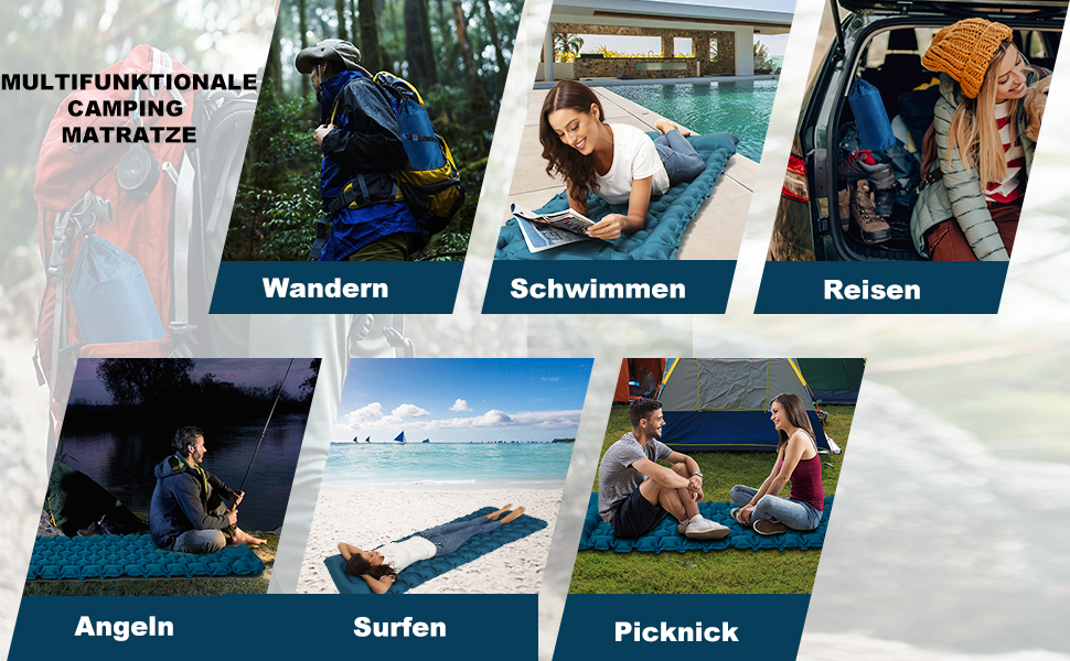 NHOWIN Self-Inflating Camping Mat - 9cm Thick, with Foot Pump & Pillow - Portable Ultralight Sleeping Pad for Hiking & Backpacking