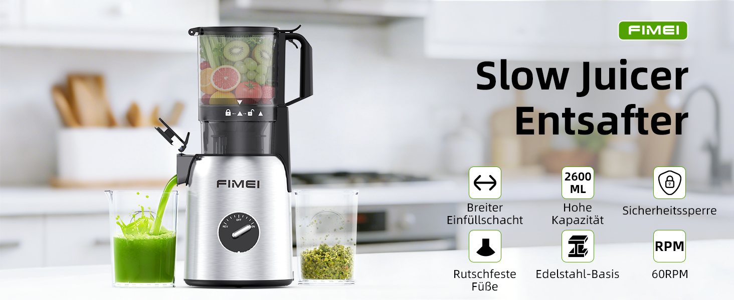 Шнекова соковижималка FIMEI Slow Juicer з широким завантажувальним отвором 135 мм