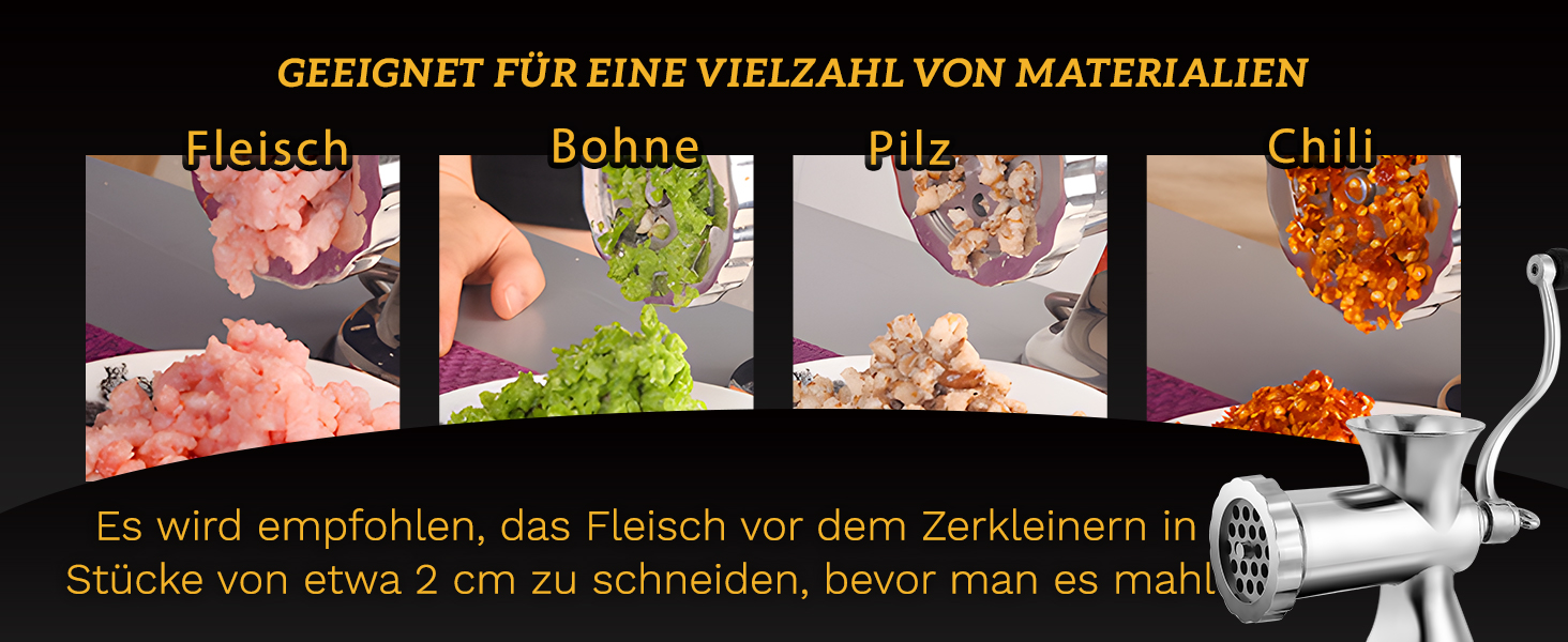 М'ясорубка ручна Hanchen з нержавіючої сталі з присоскою, насадка для ковбас, 2 диски, подрібнювач овочів - професійна
