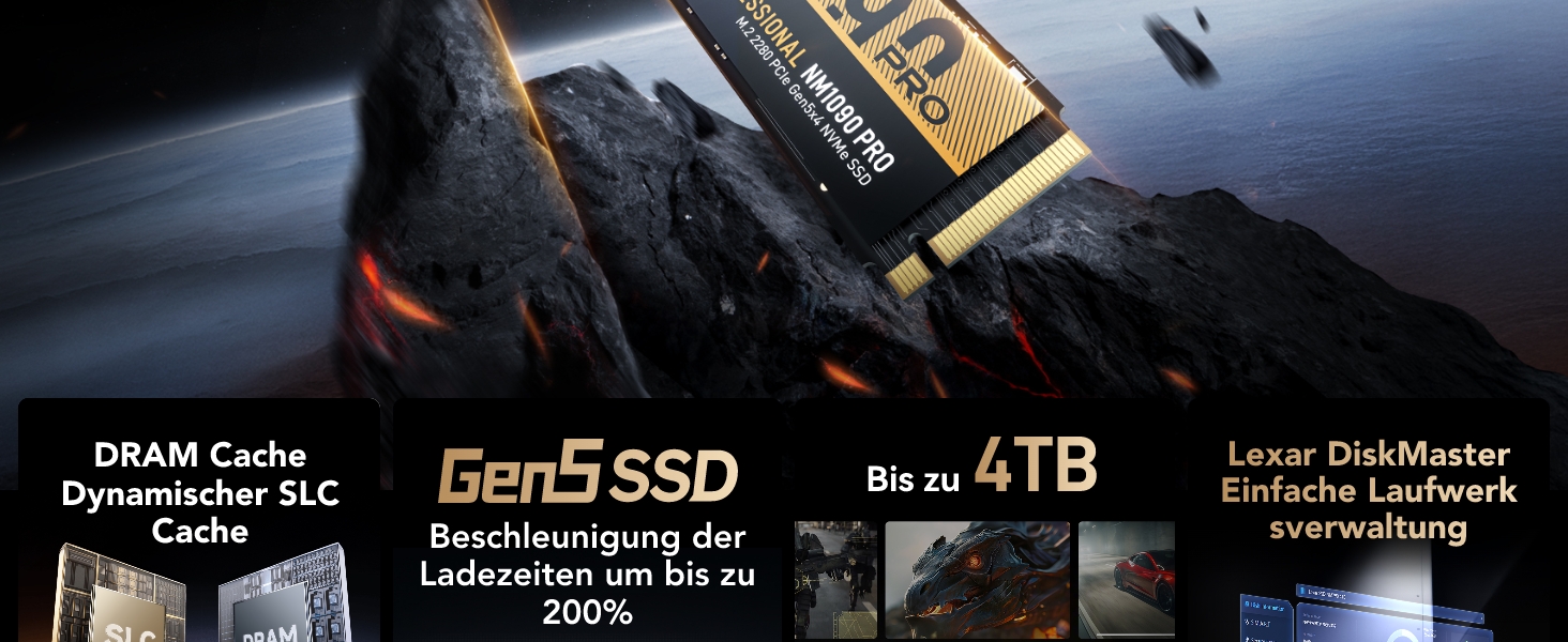 Lexar NM1090 PRO 1TB - SSD PCIe 5.0 Gen5 NVMe: до 14000 МБ/с, для AI, ігор та створення контенту (Laptop/PC)