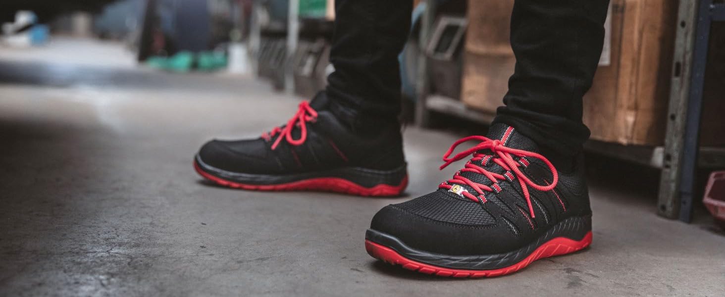 Робочі черевики ELTEN Maddox Black-red Low ESD S3S, чорно-червоні, текстиль, сталевий капок, легкі, спортивні, 46 EU (для жінок та чоловіків)