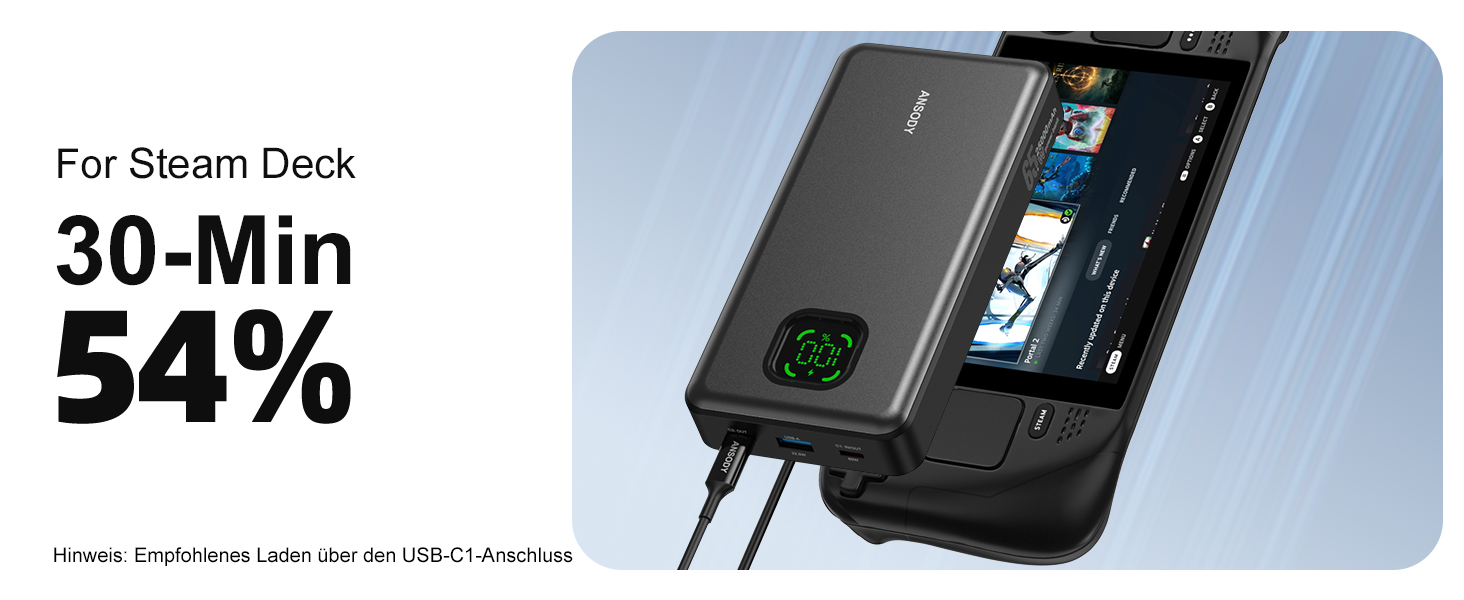 Power Bank 65W 25000mAh Klein Aber Stark для ноутбука та iPhone/iPad: портативний акумулятор з LED дисплеєм, USB-C, сірий