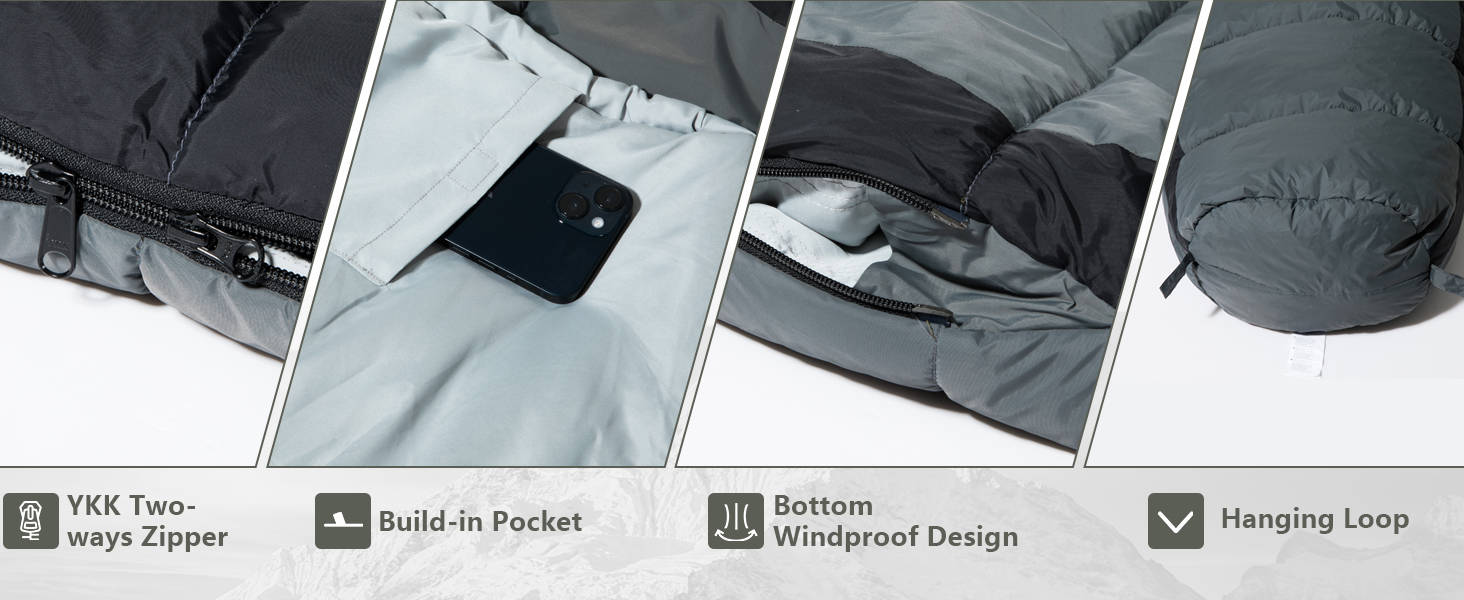 Сплячий мішок BISINNA Mumienschlafsack -10°C - 5°C [400GSM] для туризму, кемпінгу та подорожей, сірий