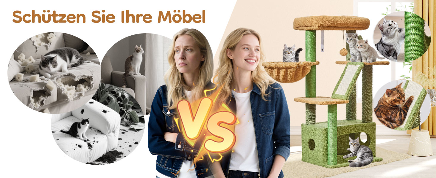 Кігтеточка Taoqimiao Klein, 98 см: котячий будиночок, корзина, 4 стовпчики, м'ячі, зелений (MS029SW)