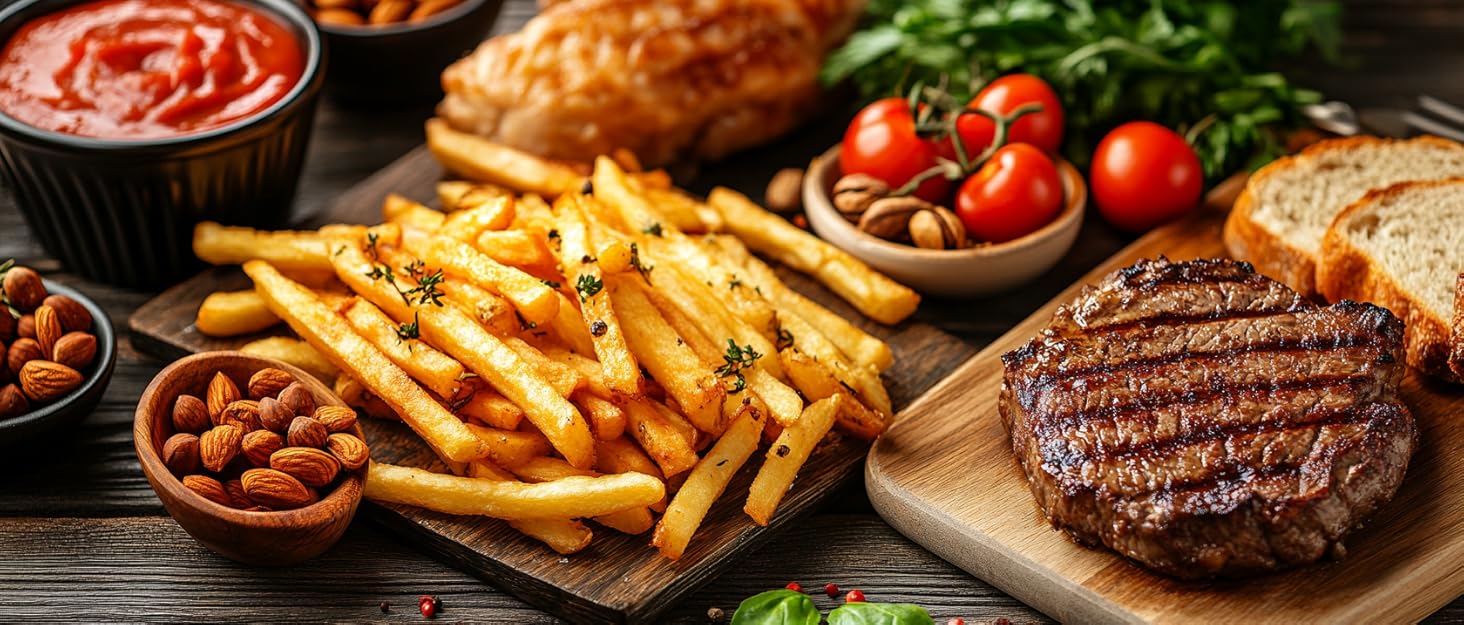 Фритюрниця PARIS RHÔNE з гарячим повітрям 5L XL з оглядовим вікном, 8-в-1, для миття в посудомийній машині, з One-Touch управлінням, антипригарне покриття кошика та знімний піддон