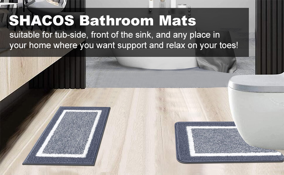 Килимок для ванної кімнати SHACOS, антиковзкий, м'який, водопоглинаючий, 45 x 65 см, сірий