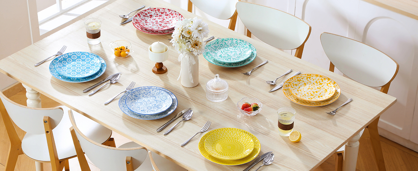 Набір посуду Vancasso Selene на 6 осіб (24 елементи) з пастелевого порцеляну, 6 тарілок, 6 десертних тарілок, 6 супових тарілок, 6 мисок, сумісний з мікрохвильовою піччю, діаметр тарілок 26 см