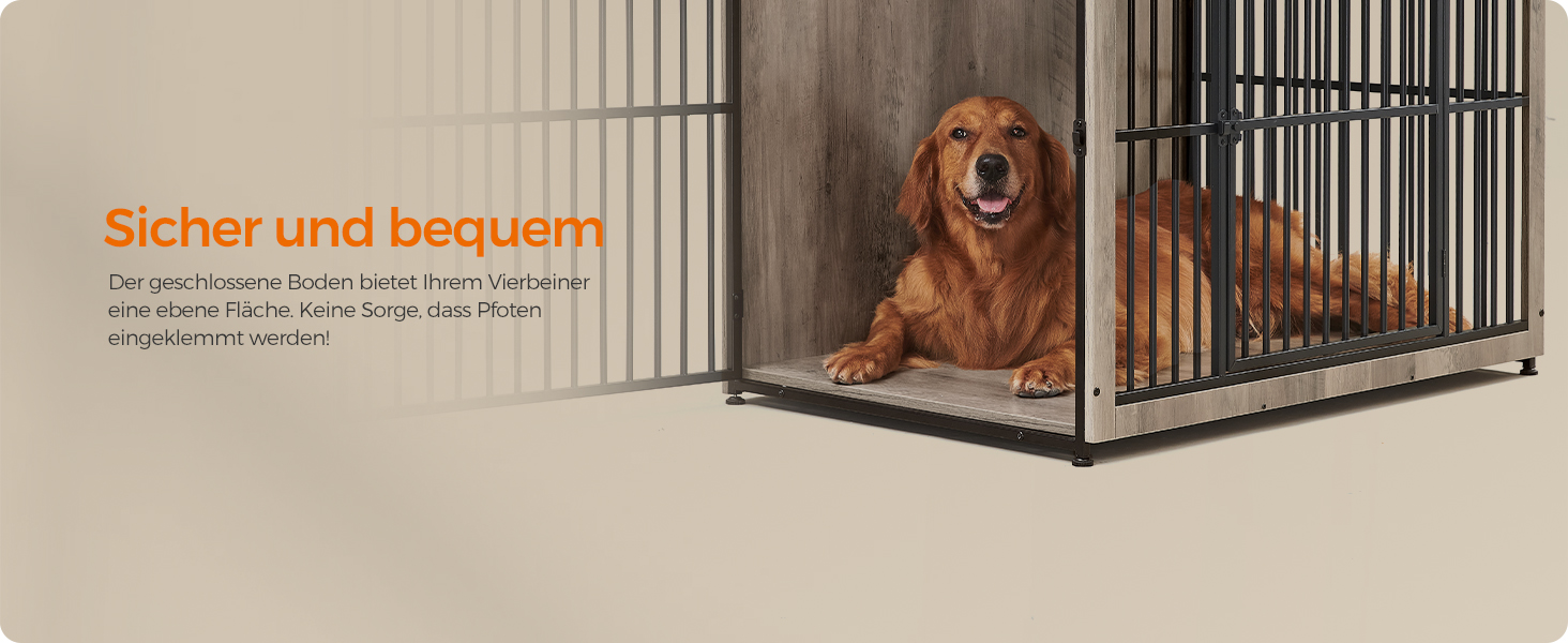 Клітка для собак Feandrea XL, меблева, з журнальним столиком, для собак до 37 кг, міцна, закритий дно, 2 двері, сірий меланж (110 x 76 x 82 см)